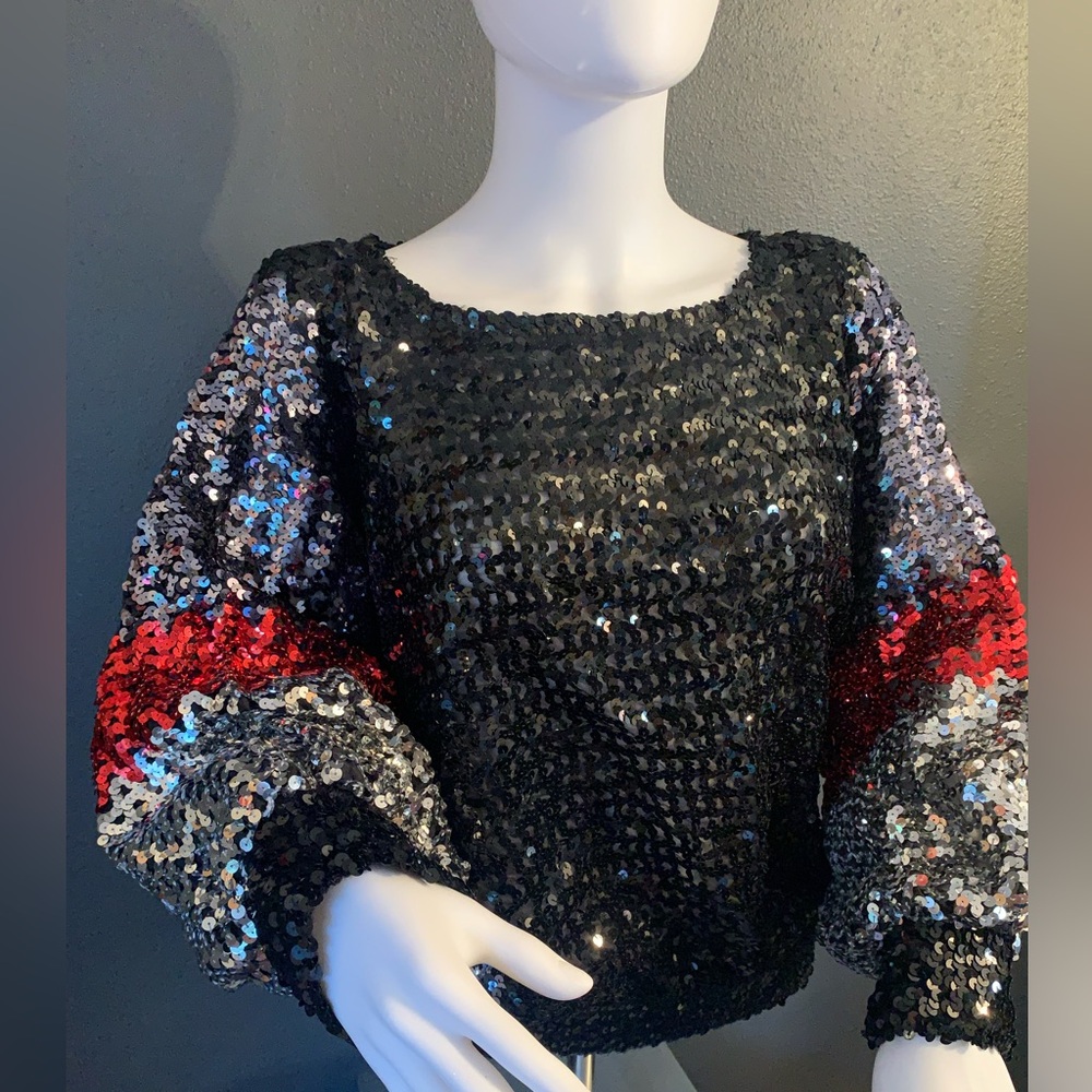 Vintage 70’s Disco Sequin Long Sleeve Top - Picture 1 of 4